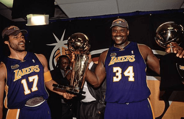 Rick Fox and Shaquille O’Neal during the Los Angeles Lakers championship era